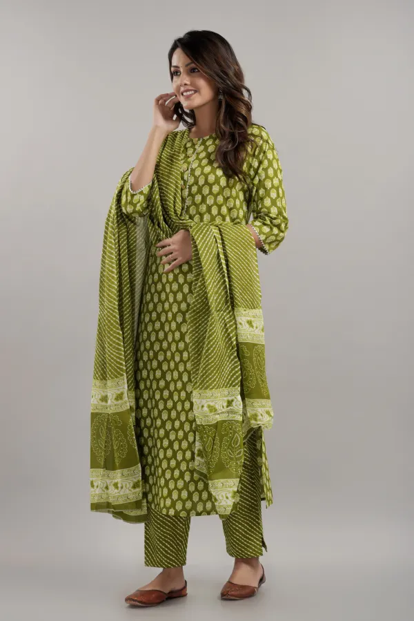 Orange_Cotton_Blend_Printed_Kurta_Pant_Set_For_Women