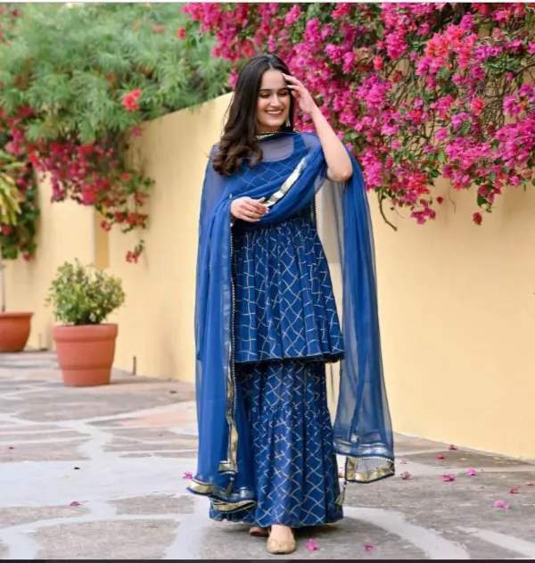 Light_Blue_Viscose_Rayon_Striped_Kurta_Sharara_Set_For_Women