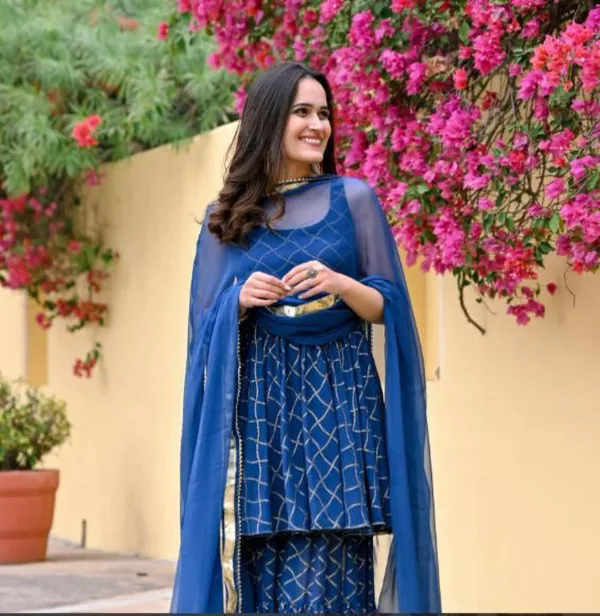 Light_Blue_Viscose_Rayon_Striped_Kurta_Sharara_Set_For_Women
