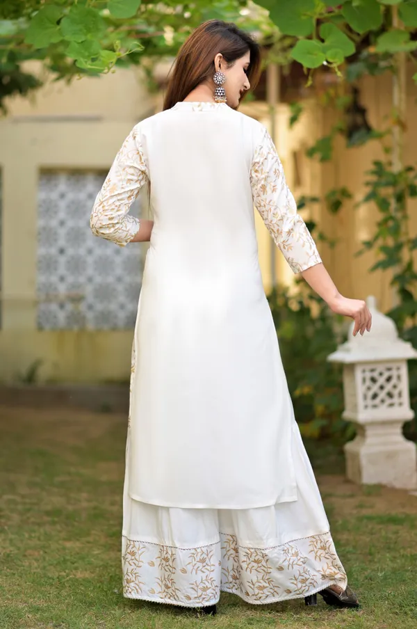 White_Viscose_Rayon_Printed_Kurta_Sharara_Set_For_Women