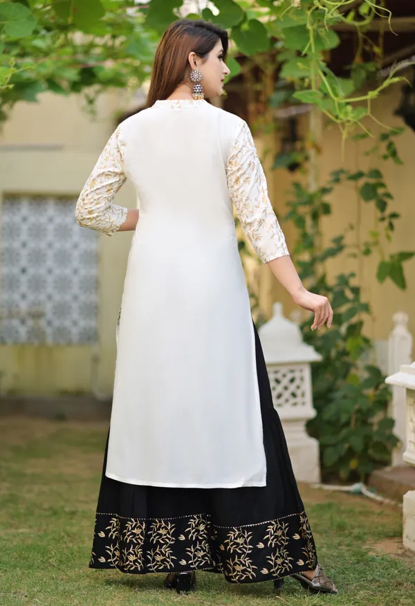 Gold_&_White_Viscose_Rayon_Printed_Kurti_Sharara_Set_For_Women