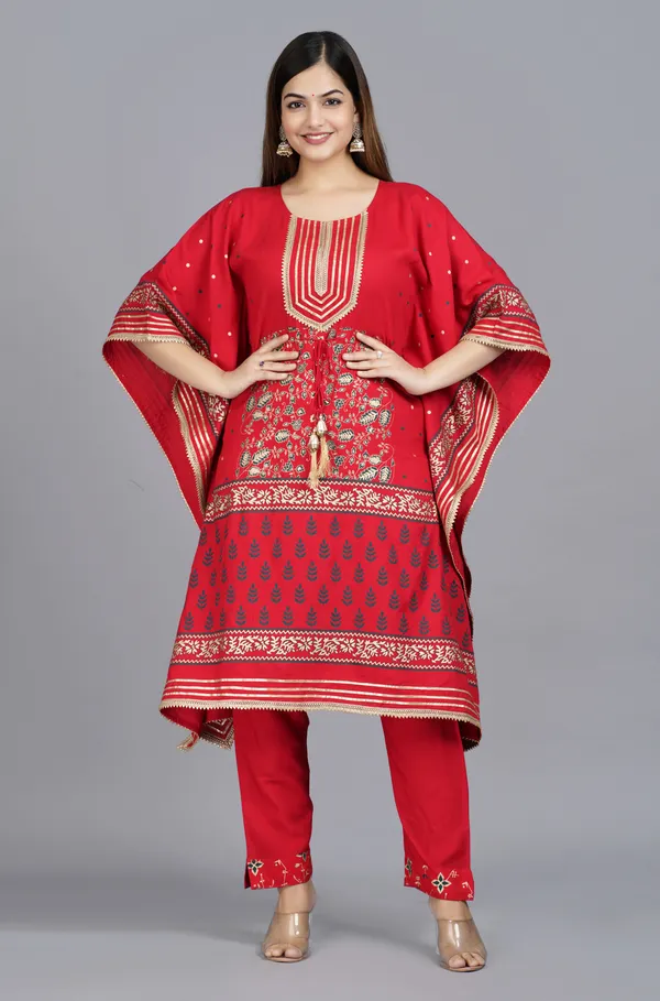 Red_Viscose_Rayon_Printed_Kaftan_Pant_Set_For_Women