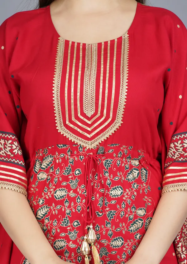 Red_Viscose_Rayon_Printed_Kaftan_Pant_Set_For_Women