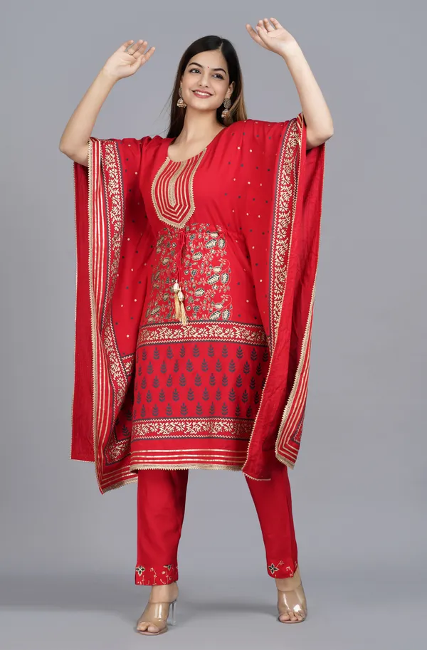 Red_Viscose_Rayon_Printed_Kaftan_Pant_Set_For_Women