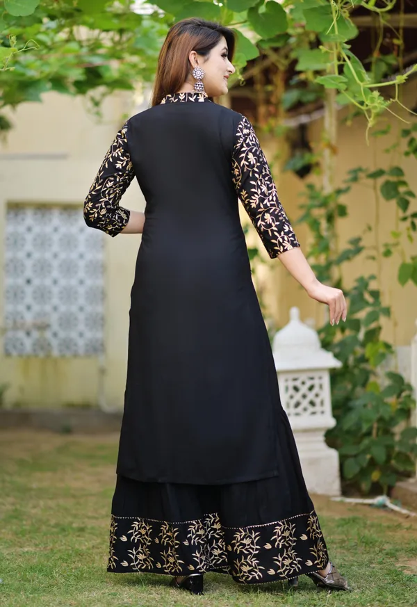 Black_Viscose_Rayon_Printed_Kurta_Sharara_Set_For_Women