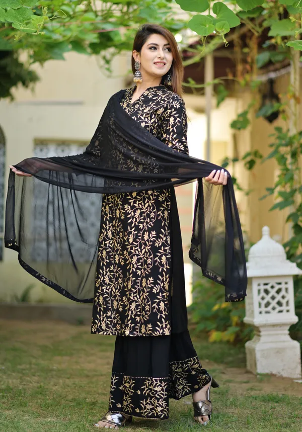 Black_Viscose_Rayon_Printed_Kurta_Sharara_Set_For_Women
