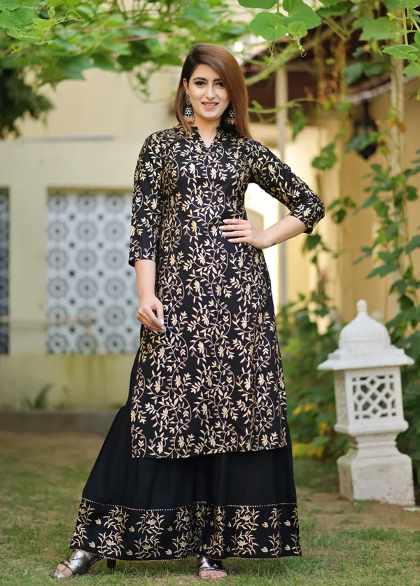 Black_Viscose_Rayon_Printed_Kurta_Sharara_Set_For_Women