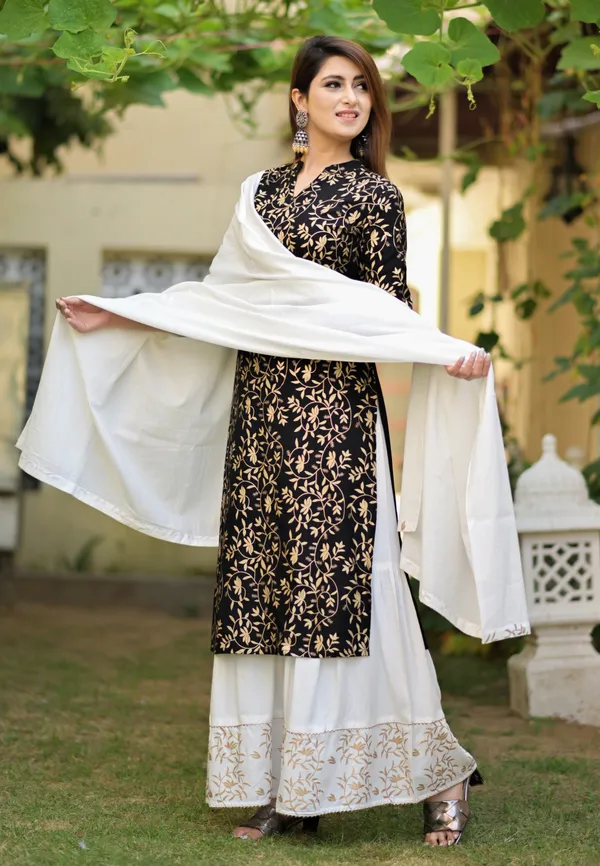 Black_Viscose_Rayon_Printed_Kurta_Sharara_Set_For_Women