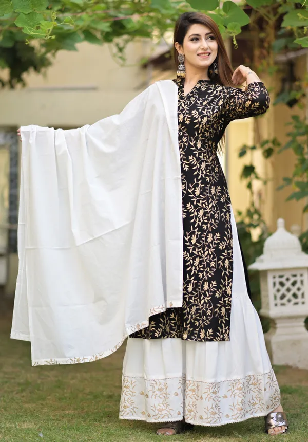 Black_Viscose_Rayon_Printed_Kurta_Sharara_Set_For_Women