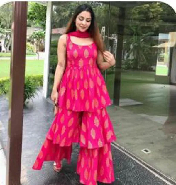 Pink_Viscose_Rayon_Printed_Kurti_Sharara_Set_For_Women