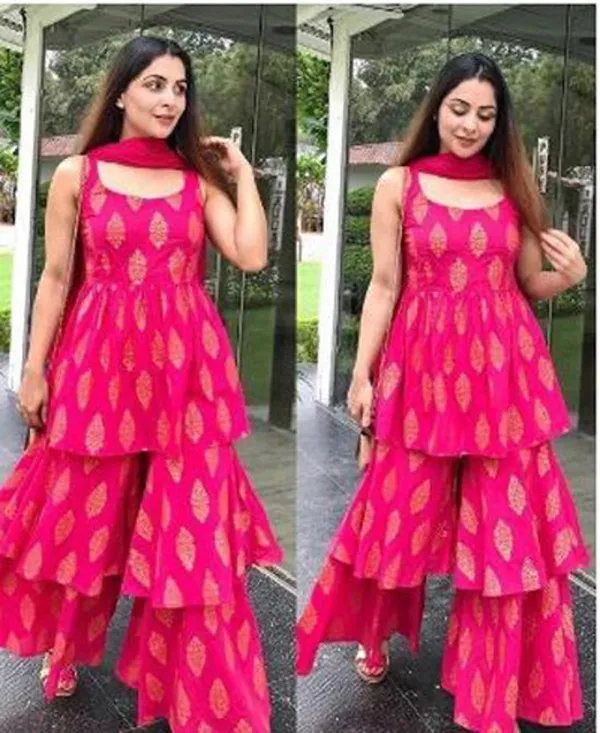 Pink_Viscose_Rayon_Printed_Kurti_Sharara_Set_For_Women