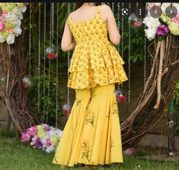 Yellow_Viscose_Rayon_Printed_Kurti_Sharara_Set_For_Women