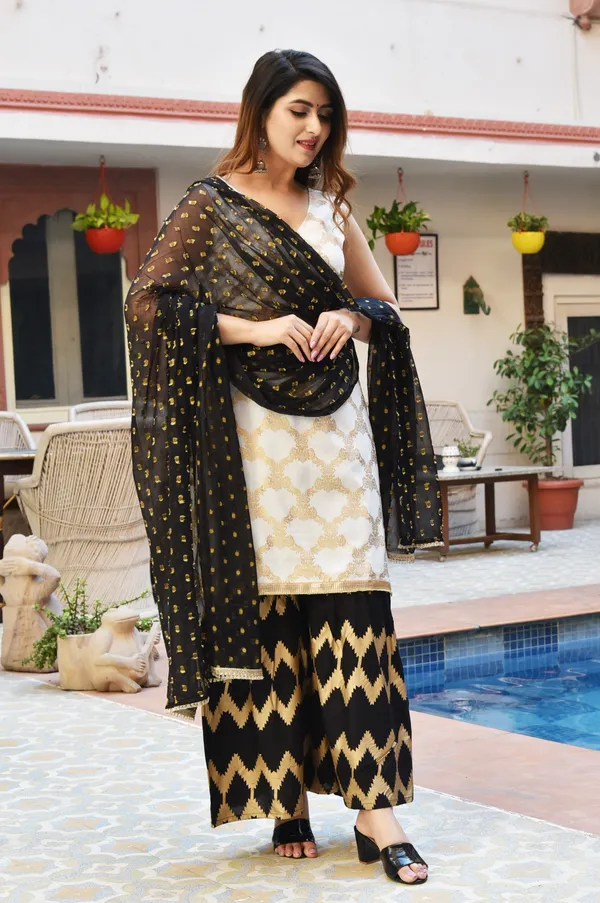 White_Viscose_Rayon_Printed_Kurta_Sharara_Set_For_Women