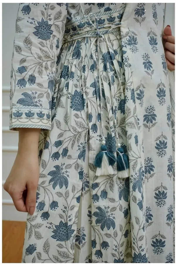 White_Cotton_Blend_Printed_Kurta_Salwar_Set_For_Women
