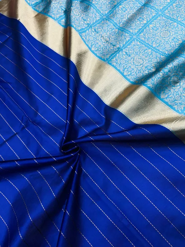 Blue_Litchi_Silk_Golden_Lines_Saree_For_Women