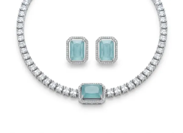 Sea_Blue_And_White_Premium__With__American_Diamond_Choker_Set_For_Women