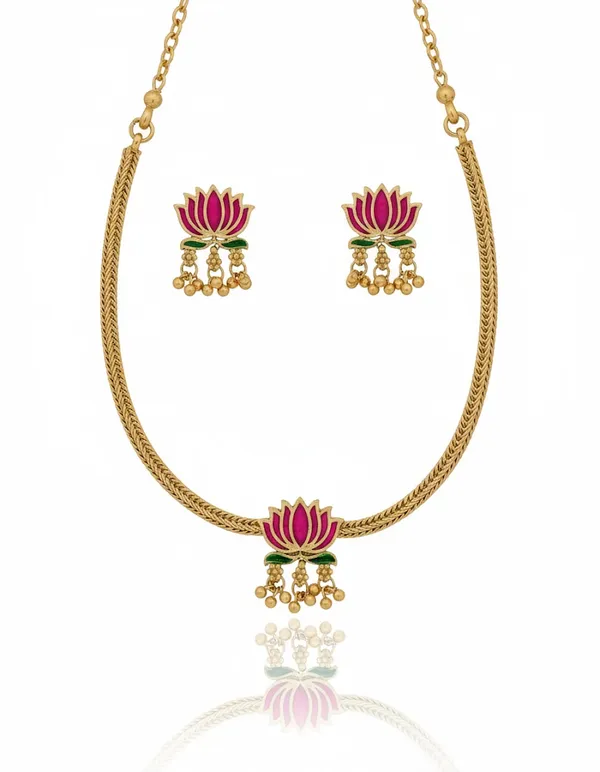 Golden_And_Pink_Premium____Necklace_Set_For_Women