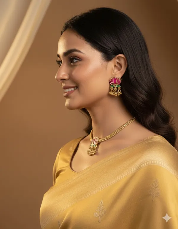 Golden_And_Pink_Premium____Necklace_Set_For_Women