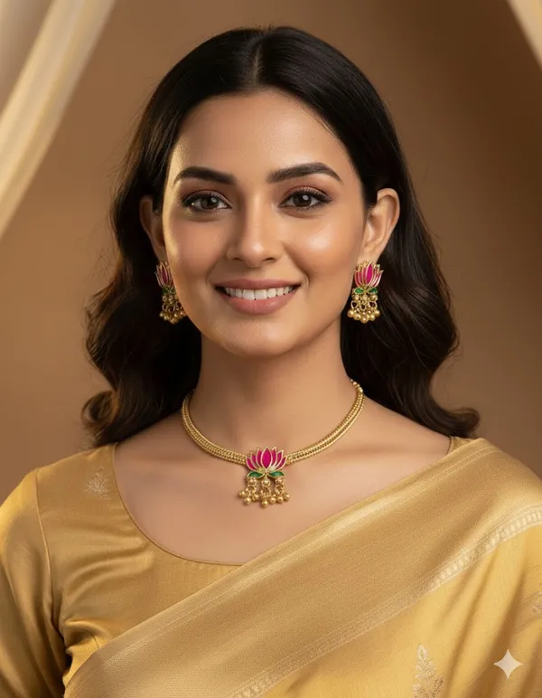 Golden_And_Pink_Premium____Necklace_Set_For_Women