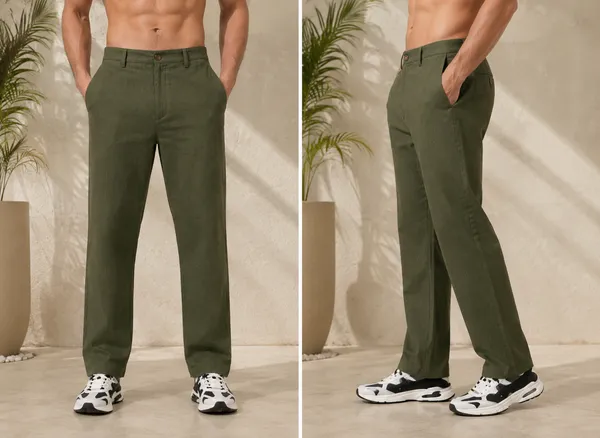 Men's_Olive_Green_Cotton_Linen_Trouser