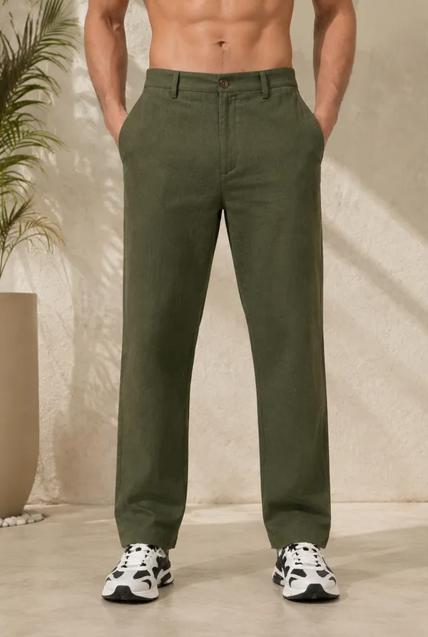 Men's_Olive_Green_Cotton_Linen_Trouser