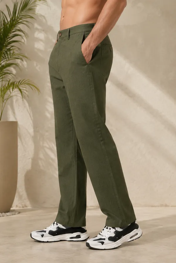 Men's_Olive_Green_Cotton_Linen_Trouser