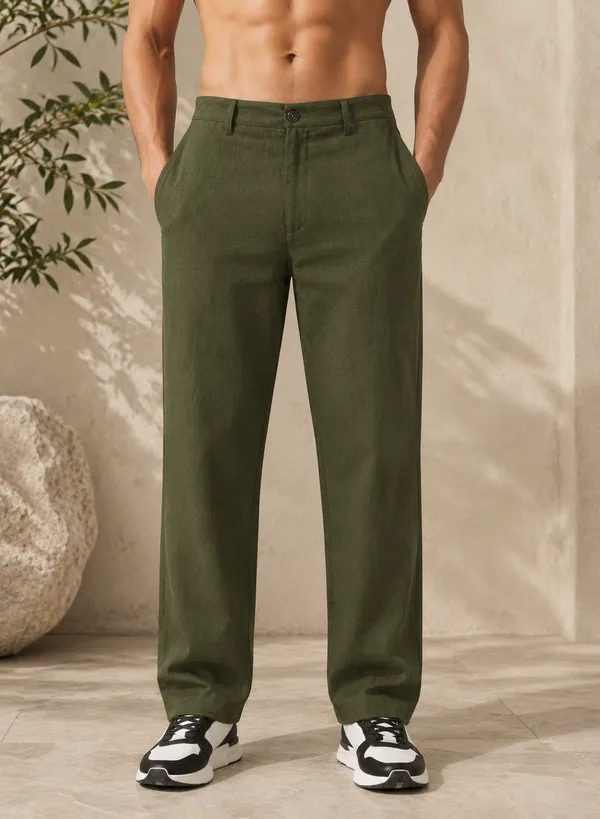 Men's_Olive_Green_Cotton_Linen_Trouser