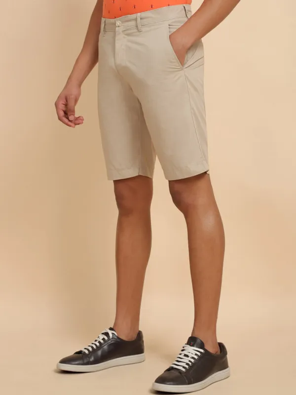 Beige_Color_Men_Slim_Fit_Pure_Cotton_Shorts