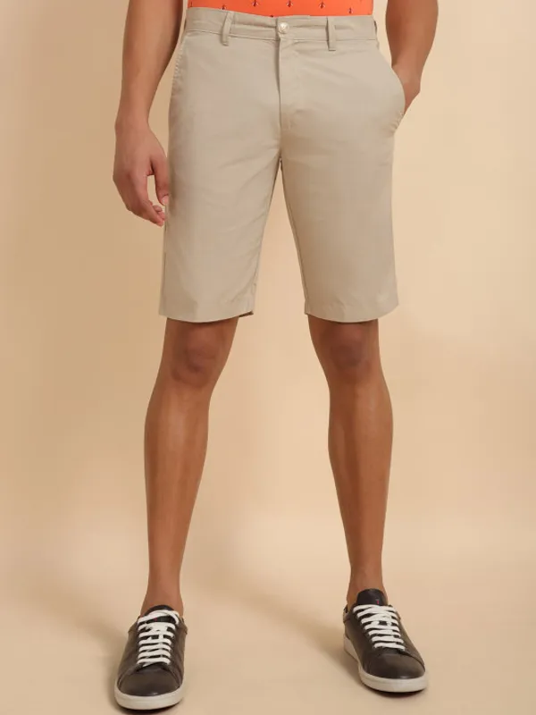 Beige_Color_Men_Slim_Fit_Pure_Cotton_Shorts
