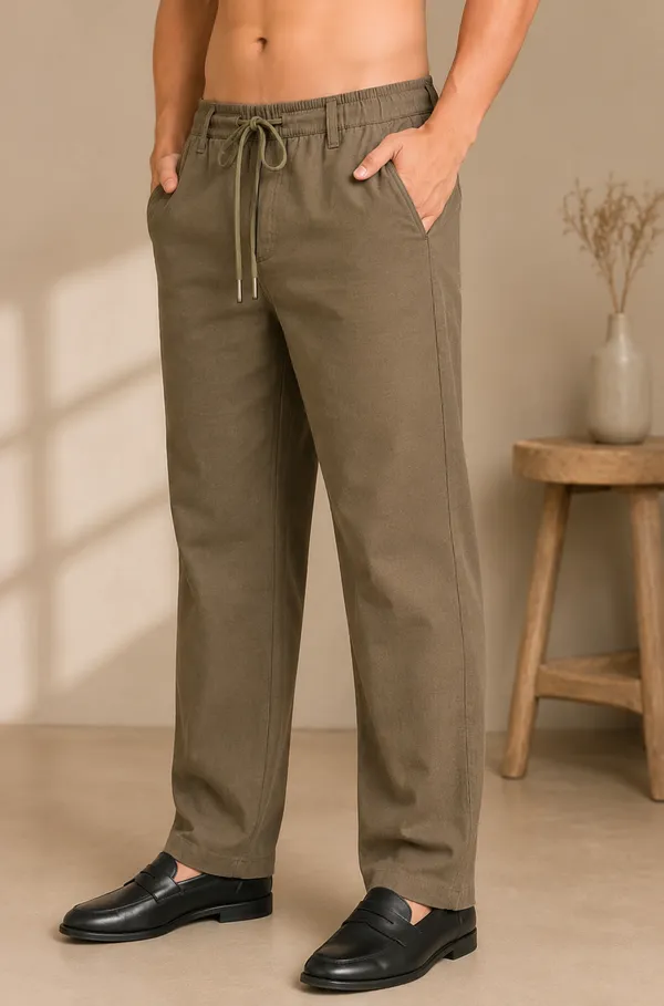 Dark_Khaki_Color_Cotton-Linen_Trousers_For_Men