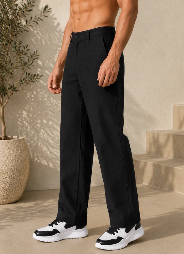 Men's_Black_Color_Cotton_Linen_Trouser