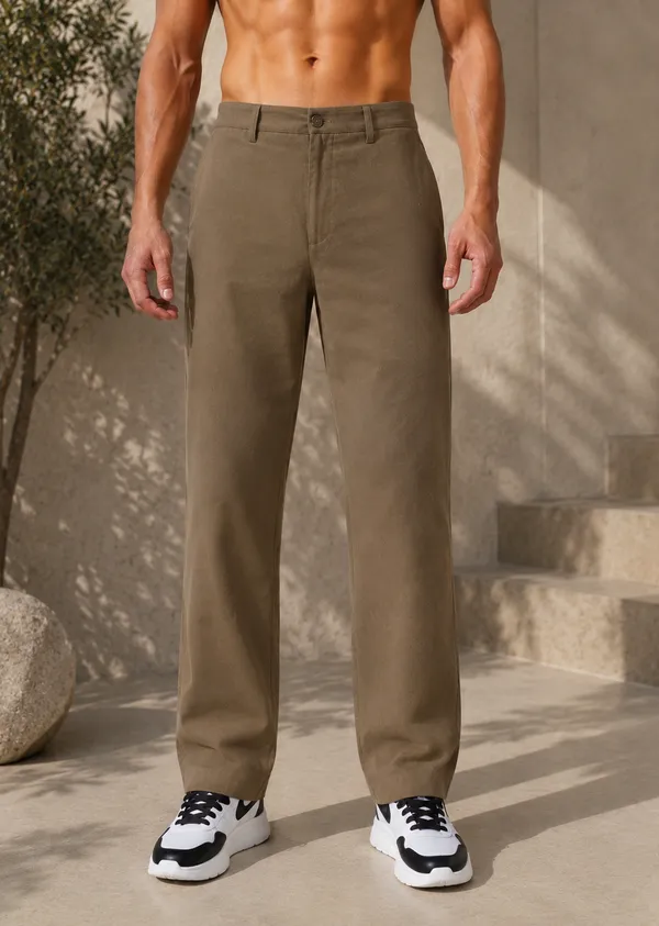 Men's_Khaki_Color_Cotton_Linen_Trouser