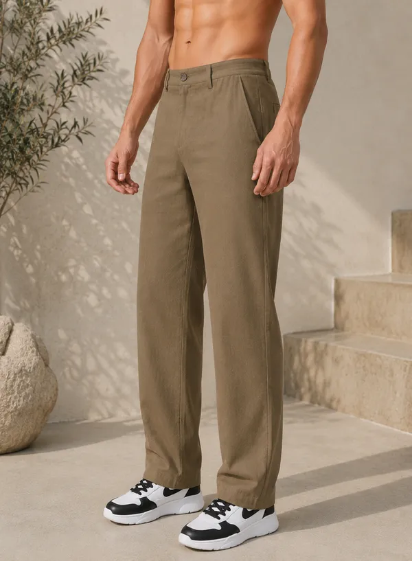 Men's_Khaki_Color_Cotton_Linen_Trouser