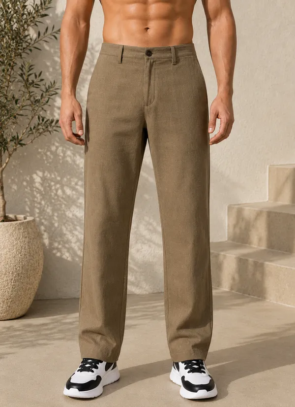 Men's_Khaki_Color_Cotton_Linen_Trouser