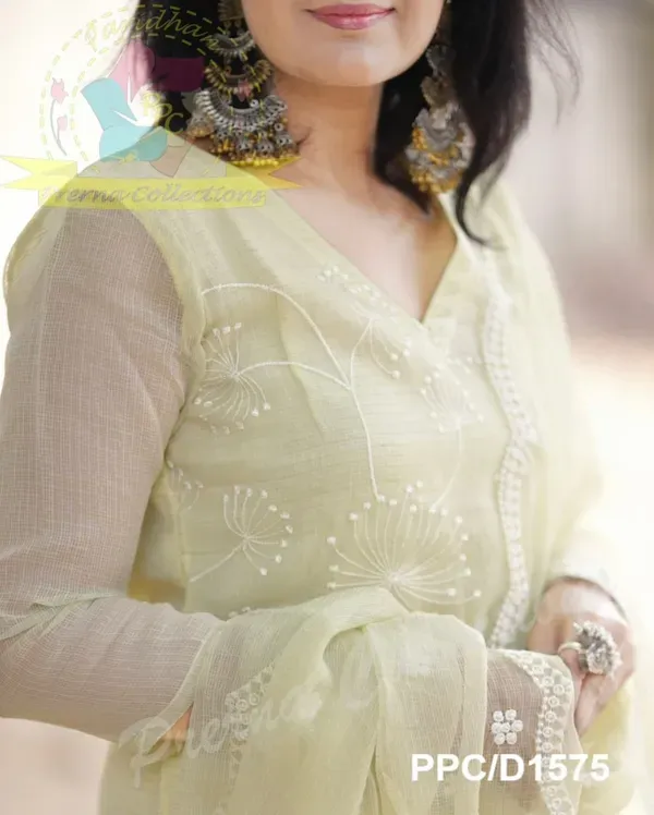 Light_Lemon_Green_Embroidered_Kota_Doriya_Kurta_With_Cotton_Pant_&_Kota_Doriya_Dupatta_Set
