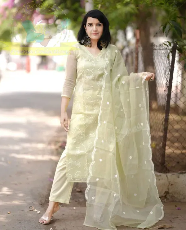 Light_Lemon_Green_Embroidered_Kota_Doriya_Kurta_With_Cotton_Pant_&_Kota_Doriya_Dupatta_Set