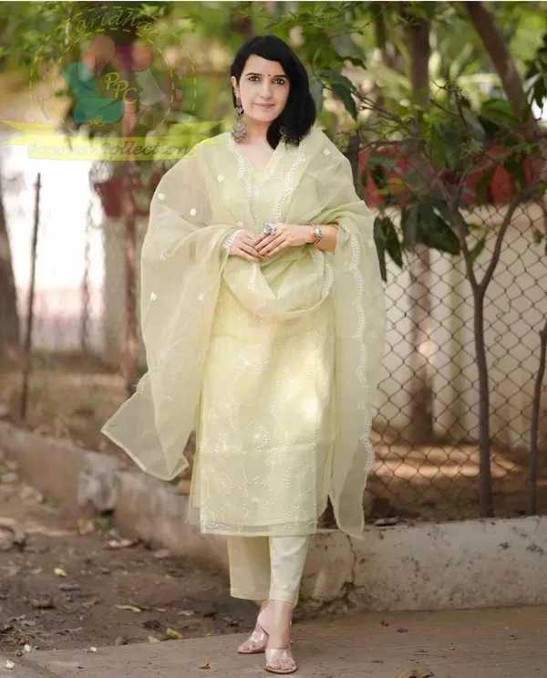 Light_Lemon_Green_Embroidered_Kota_Doriya_Kurta_With_Cotton_Pant_&_Kota_Doriya_Dupatta_Set