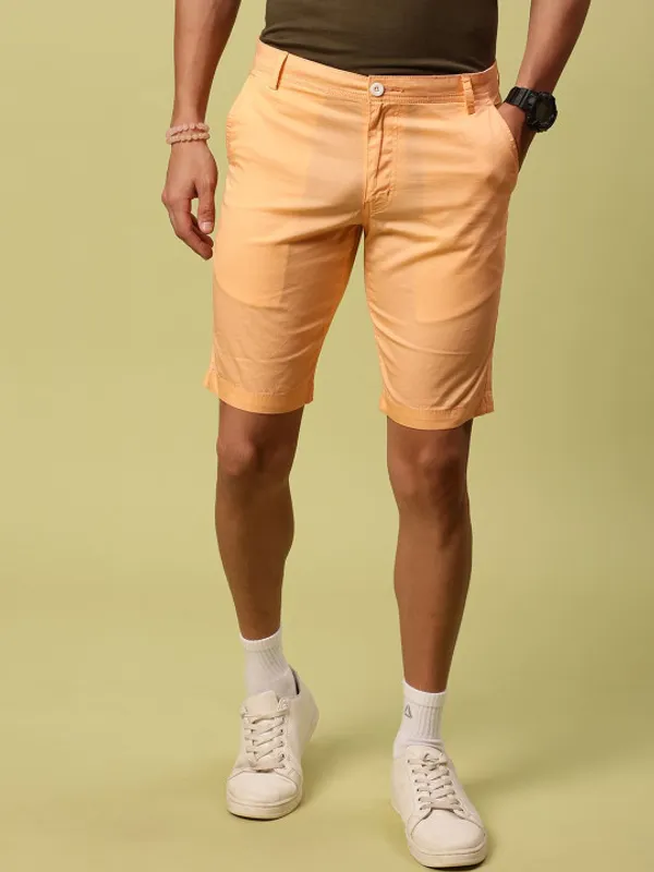 Peach_Color_Men_Pure_Cotton_Mid-Rise_Chino_Shorts