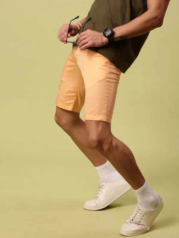 Peach_Color_Men_Pure_Cotton_Mid-Rise_Chino_Shorts