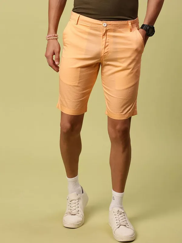Peach_Color_Men_Pure_Cotton_Mid-Rise_Chino_Shorts