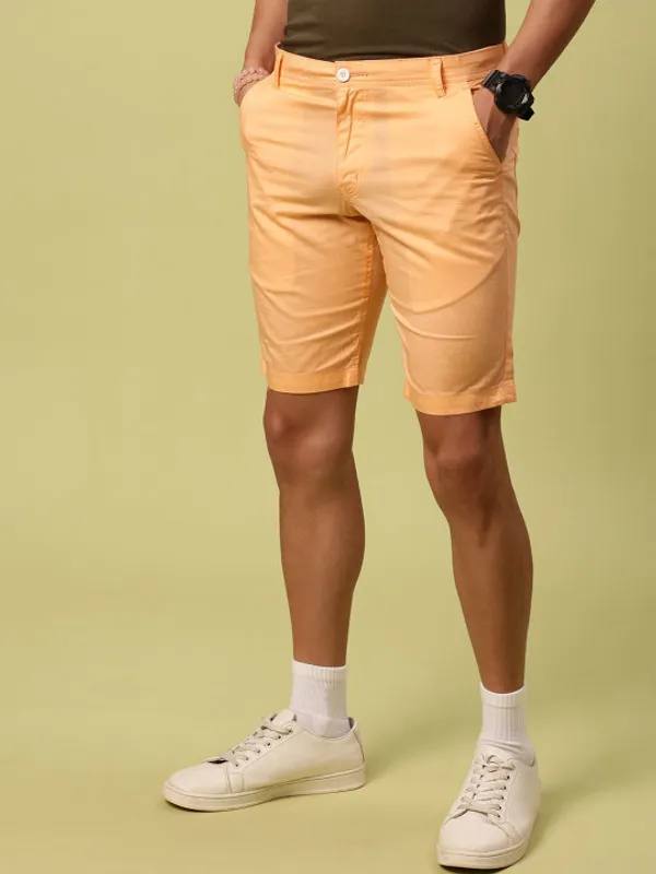 Peach_Color_Men_Pure_Cotton_Mid-Rise_Chino_Shorts
