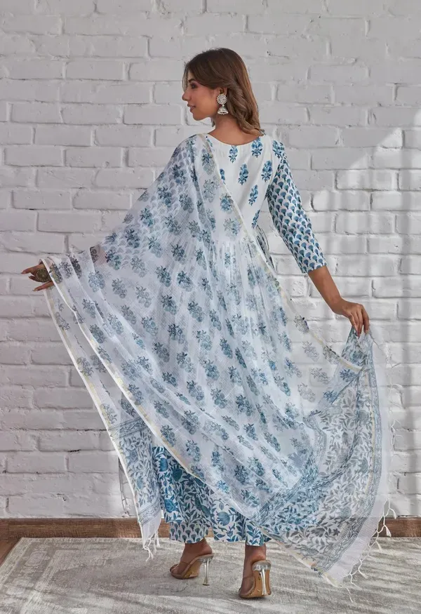 Blue_Cotton_Anarkali_Kurta_With_Pant_&_Dupatta_Set