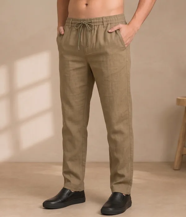 Dark_Khaki_Color_Cotton-Linen_Trousers_For_Men