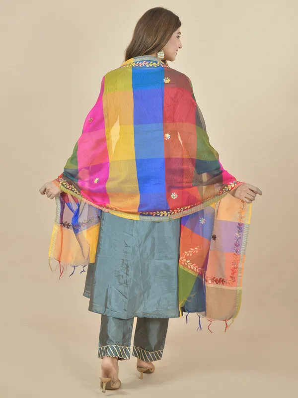 Multicolor_Art_Silk_Checkered_Dupatta_For_Women