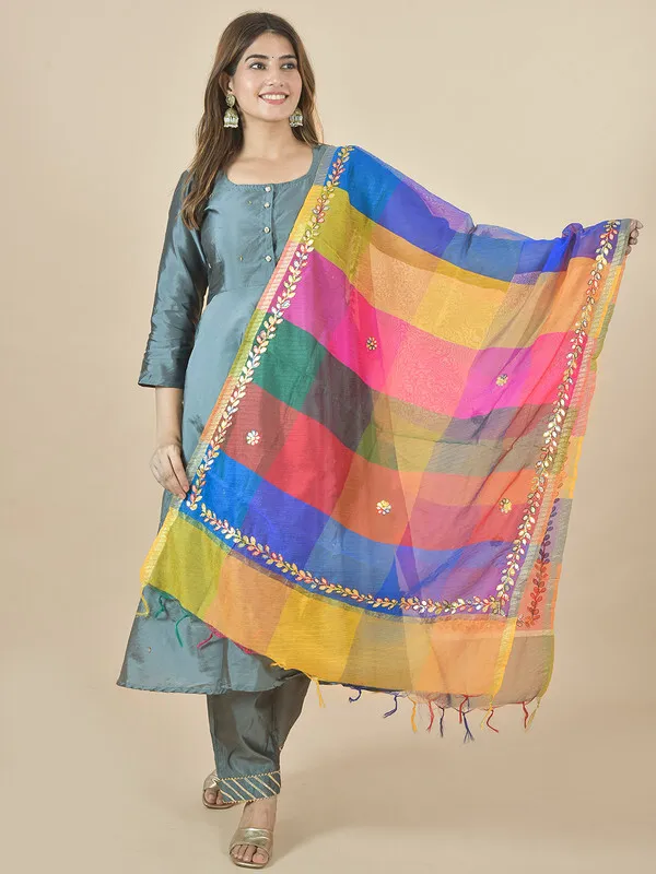 Multicolor_Art_Silk_Checkered_Dupatta_For_Women
