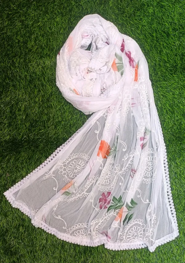 White_Pure_Cotton_Embroidered_Dupatta_For_Women