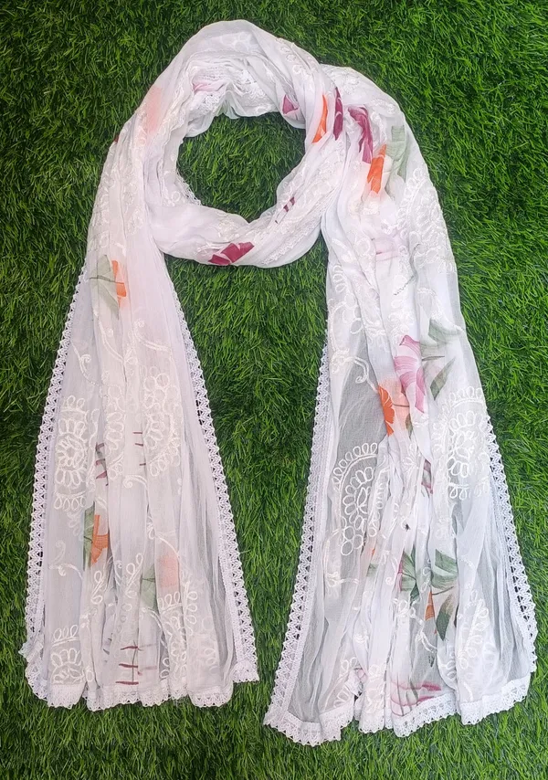 White_Pure_Cotton_Embroidered_Dupatta_For_Women