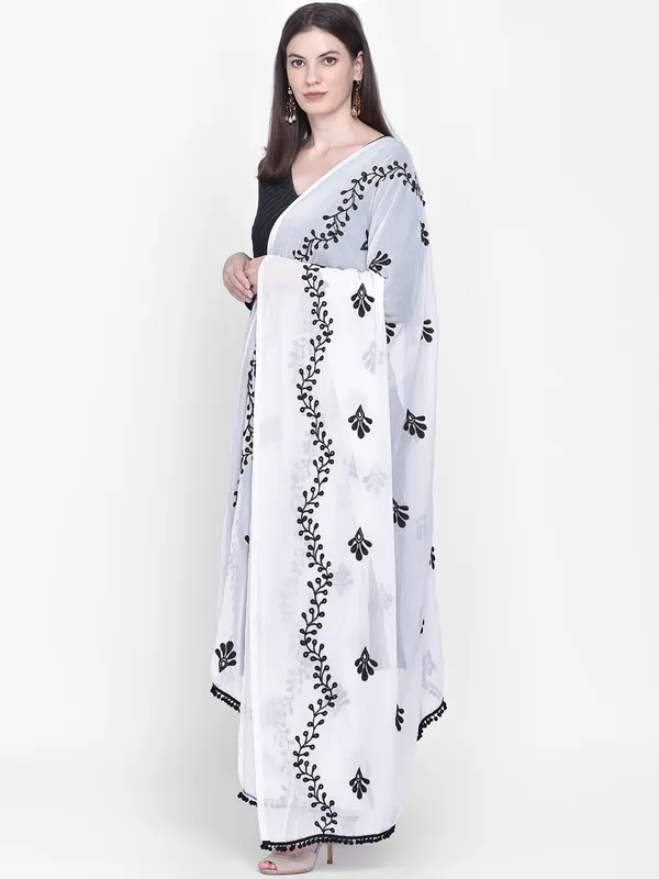 White_And_Black_Chiffon_Embroidered_Dupatta_For_Women