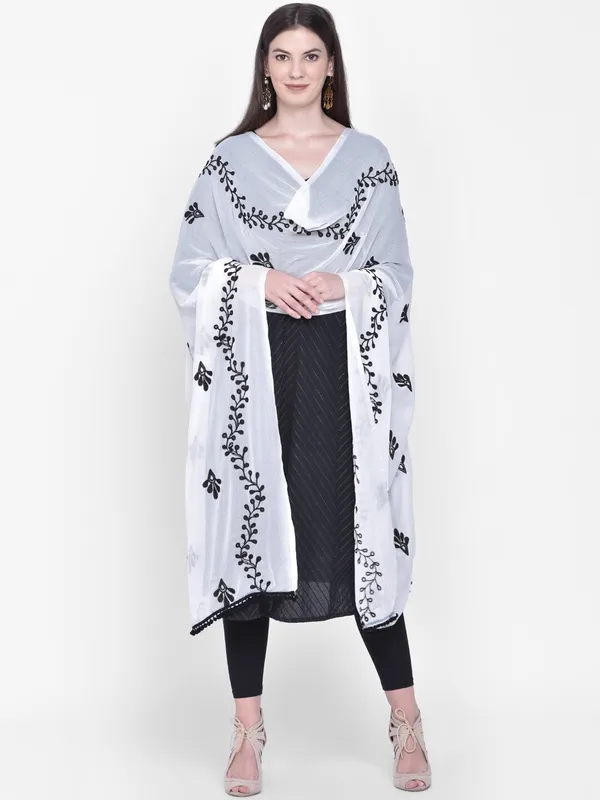 White_And_Black_Chiffon_Embroidered_Dupatta_For_Women