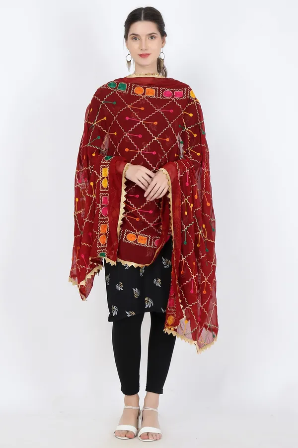 Maroon_Chiffon_Geometric_Print_Dupatta_For_Women